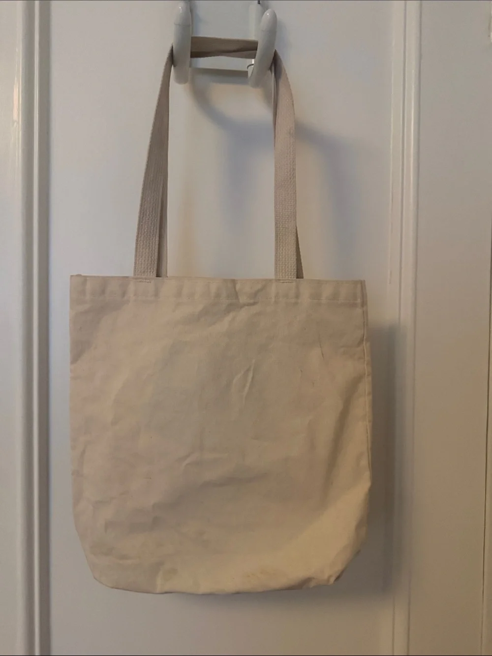 Warby Parker Cream Canvas Tote with Bright Blue Graphic